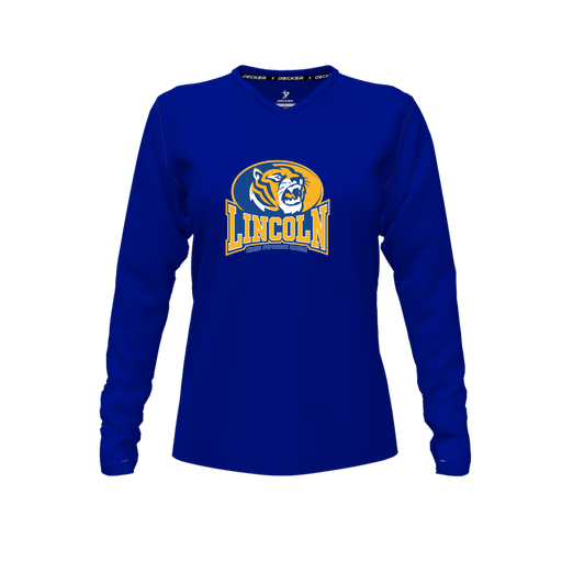 [FTLVCFRY-FYXS-LOGO3] Decker Comfort T-Shirt (Female Youth XS, Royal, V Neck, Logo 3, Long Sleeve)