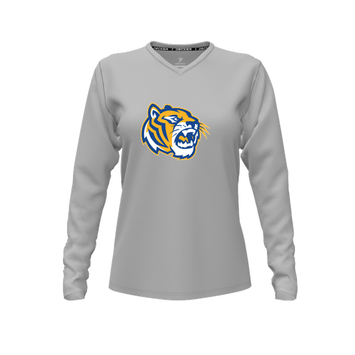 [CUS-DFW-TEES-PER-VNK-LSL-GRY-FYXS-LOGO2] Decker Performance T-Shirt (Female Youth XS, Gray, V Neck, Logo 2, Long Sleeve)